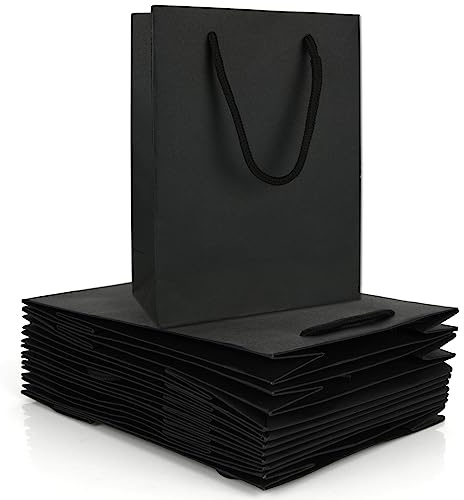 CYEER 30 Pack Black Gift Bags, 15x7x20CM Small Paper Bags with Handles, Bulk Shopping Bag Small Black Gift Bag for Presents, Jewellery, Retail