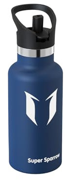Super Sparrow Water Bottle Stainless Steel 18/10 - Ultralight Metal Water Bottle - 350ml - Insulated Water Bottles - Water Bottle with Straw Lid - Flask for Gym, Travel, Sports
