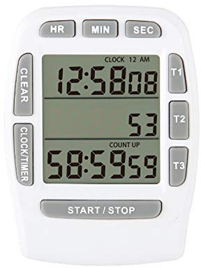 NInE-ROnG Temporizador Digital LCD Grande Temporizador Digital de 3 Canales,Temporizador de Cocina,Temporizador de Cuenta Regresiva Alarma Fuerte Imán Fuerte Soporte para Niños Mayores (White)
