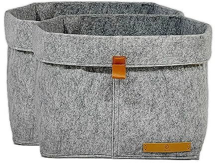 FRIHET® Filz Aufbewahrungskorb für KALLAX Regal | Ordnungsbox in Grau | Filztasche Organizer | Gr. 2 im 2er Set | vielseitig einsetzbar und platzsparend verstaubar