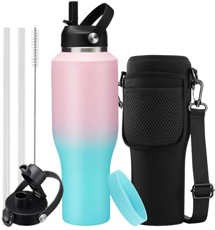 Insulated Water-Bottle 40 oz Tumbler with Straw - Keep Cold 48h & Hot 24h Vacuum Large Metal Insulated Tumbler Fits in The Car, Bike, Treadmill, Stroller, Golf Cart Cup Holder, Travel Coffee Mug