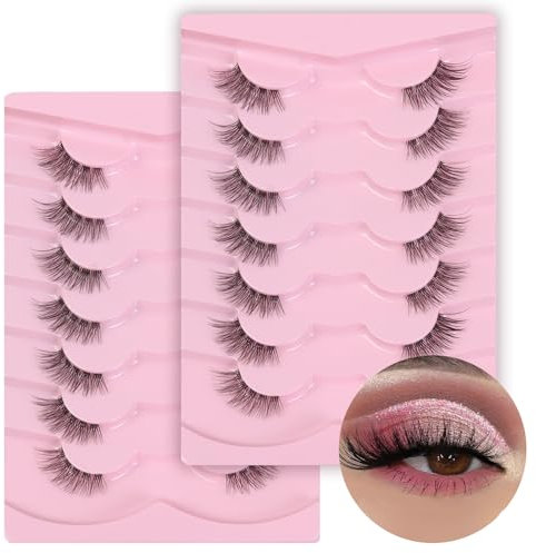 14 Paires Naturel Faux Cils Kit, Professionnel Demi Faux Cils, Réutilisable Cils Oeil de Chat pour le Maquillage Quotidien les Fêtes et les Mariages (Noir)