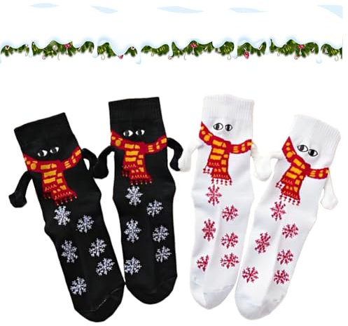 WEYSHHT Magnetic Hand Holding Socks, 2 Paar 3D-P-Uppen-Paar-Weihnachtssocken, Magnetische Weihnachten Socken, Freundschaftssocken Socken mit Magneten für Freunde Partner
