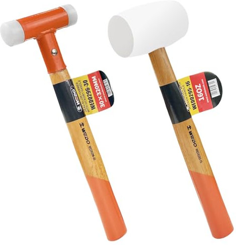 WEDO 2PCS Hammer Set,16oz Rubber Hammer with Wooden Handle,Double-Faced Dead Blow Mallet 500g with Hickory Handle,Fit for Construction,Automotive,Home Decoration