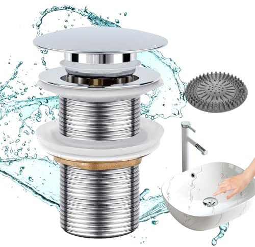 MengQiLe Bonde de Lavabo Sans Trop Plein, Pop Up Bonde Lavabo en Cuivre, Bonde Lavabo Salle de Bain Clic Clac, Bonde de Vidange Universelle 1 1/4 Pouce