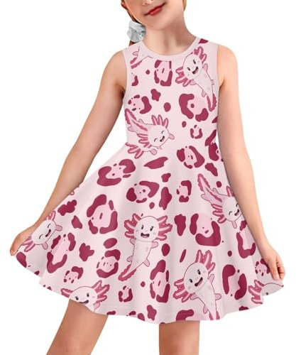 YEXIATODO Jolie robe d'été décontractée pour filles de 3 à 16 ans, Axolotl Kawaii Rose, 5-6