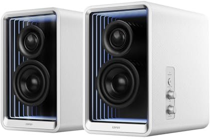 Edifier QR65 Desktop Active Monitor Fast Charging PC Speakers, 70W RMS Hi-Res Audio Monitors, Bluetooth Speakers with Stands for Computer Gaming, Bluetooth/USB-A/RCA Input, Abyss Light Effect (White)