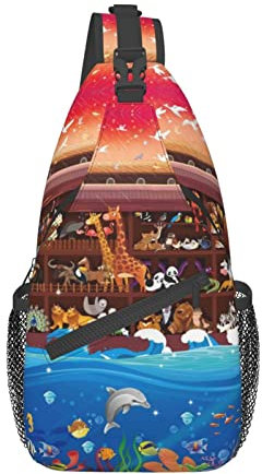 hansgo Grüner Camouflage-Rucksack mit Dinosaurier-Motiv, Umhängetasche, Brusttasche, Umhängetasche, Reisen, Wandern, Tagesrucksack, Tiere auf der Arche Noah, One size