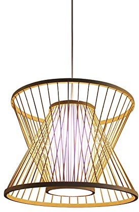Luminaire japonais en osier en forme de sablier E26/27, support de lampe, lustre en rotin, la longueur du cordon lumineux est réglable, suspension en bambou, suspension en rotin pour chambre à coucher