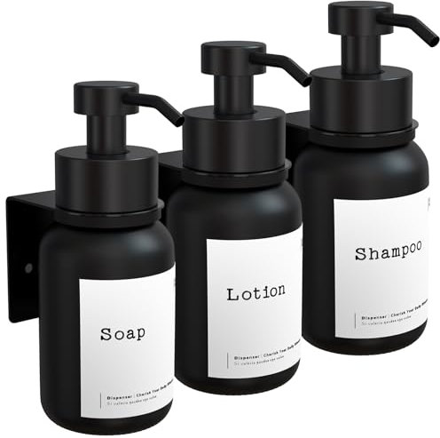 Seifenspender Wandbefestigung 3 Stück | Moderner Glas Seifenspender 250ml | Kleben oder Bohren | Flüssigseifenspender für Handseife Shampoo Spülmittel Duschgel