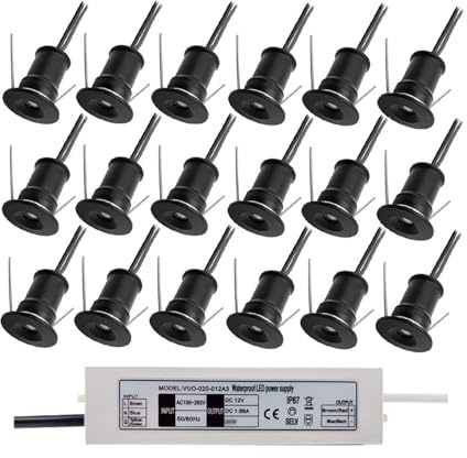 LGJEGD Mini LED Downlight mit 30W Transformator, 1w Schlafzimmer Küche Decke Spotlight 12V Spot Light, 18Pack (Natural)