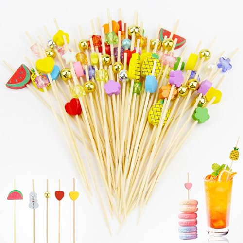 ELEpl 300 Stück 12CM Cocktail Zahnstocher Spieße Fingerfood Holz Cocktailspieße Obstspieße Spiesse für Snacks Hölzern Partypicker für Bar Party Obst Cocktaildekoration Grillen (Gemischte Stile)