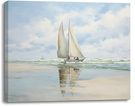 Piy Painting Tableau sur Toile Seascape, Impression sur Toile de Voilier, Tableau Decoration Murale pour Chambre, Salle de Bains, Salon, Cadeau d’anniversaire, Cadre en Bois Intégré, 40x30cm