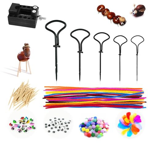 ShinherYee Kastanienbohrer Set mit Kastanienhalter, Kastanien Bastelset, 276 tlg Herbst Kastanienmännchen DIY Set, Kastanienset zum Basteln mit Kastanien, mit DIY Bastel Zubehör