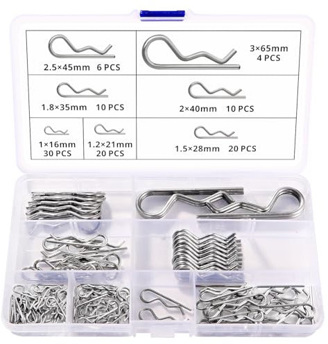 VooGenzek 100 Stücke 7 Größen Edelstahl Splint Kit, R Clips Haltestifte, Federstecker, für Automobil, Mechanik, Autowerkstatt, Werkstatt