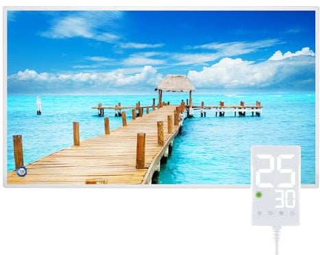 Hocosyme Infrarotheizung Bild 800W, 1-3 Min auf Betriebstemperatur bis 120 Grad - Geeignet für Schlafzimmer, Büro, Küche, Badezimmer - mit Touch-Thermostat - Seebrücke
