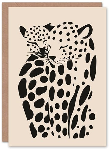 Artery8 Greeting Card Abstract Cheetah Couple Animal Minimalism Design Blank For Him Or Her Art Anniversary Card