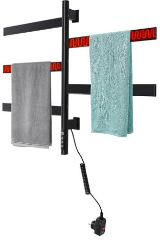 KAPIPALA Scaldasalviette elettrico rotante, 230 V, 90 W, con indicatore LED elettrico, a parete, con termostato temporale 30 – 70 ℃ per case bagni