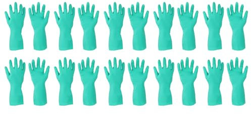 sourcing map Nitrile Chemical Resistant Gloves, Industrial Gloves Anti-Slip Protective Safety Work Glove for Cleaning Dish Washing Resist Acid Alkali, Large,Green, Pair of 10