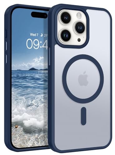 DUEDUE Magnetic Case for iPhone 15 Pro [Compatible with MagSafe] Shockproof Military-Grade Drop Protection, Slim Fit Anti-Scratch Translucent Matte Back Case Cover for iPhone 15 Pro 6.1, Navy Blue