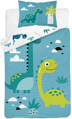 Kinderbettwäsche 100x135 cm aus 100% Baumwolle Weich und farbenfroh | Bettwäsche Kinder Perfekt für Mädchen und Jungen | Hochwertig und pflegeleicht Baby Bettwäshe mit Reißverschluss | Dino 044