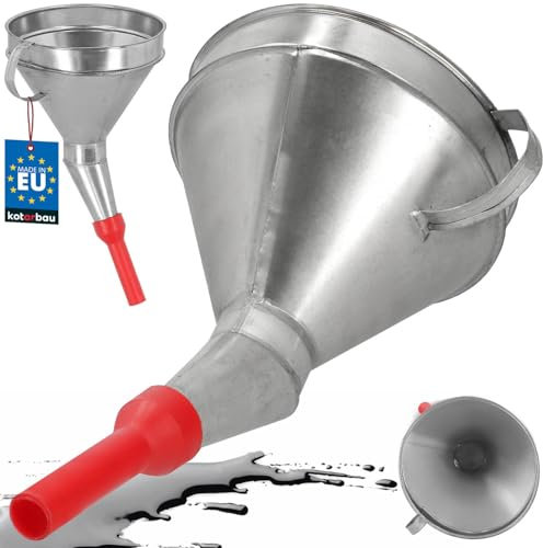 KOTARBAU® Metaltrichter mit Sieb ⌀ 17 cm Verzinkt Schräg Kantenwinkel Plastikspitze Einfülltrichter aus verzinktem Stahl Groß für Öl Adblue