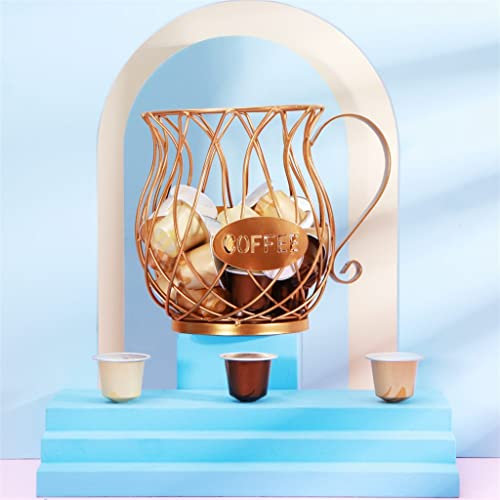 Coffee pod storage, Coffee Capsule Universal Storage Basket Coffee Cup Basket Vintage Coffee Pod Organizer Holder Black(Gold)