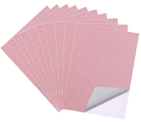 10 Blatt Roségold Glitzerpapier zum Basteln, A4 Selbstklebende Glitzer Papier, Glitzernde Bastelpapier, Glitterpapier Glitterkarton für DIY Handwerk, Grußkarten, Scrapbooking (21 x 29.7 cm, Roségold)