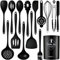 Silikon Kochutensilien Kochbesteck Set 15Pcs mit Edelstah lgriffhitzebeständig aud antihaftbeschichtet Kochutensilien mit Utensilienhalter Spülmaschinenfest Schwarz(BPA-frei)