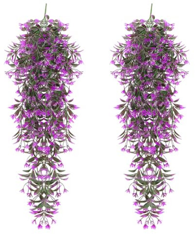 CATELL 2 Piezas Plantas Artificiales Colgantes 78 cm, Plástico Planta Artificial Colgante Plantas Colgantes Artificiales para Balcón Jardín Cocina Baño Sala de Estar Hogar (Purpureo)