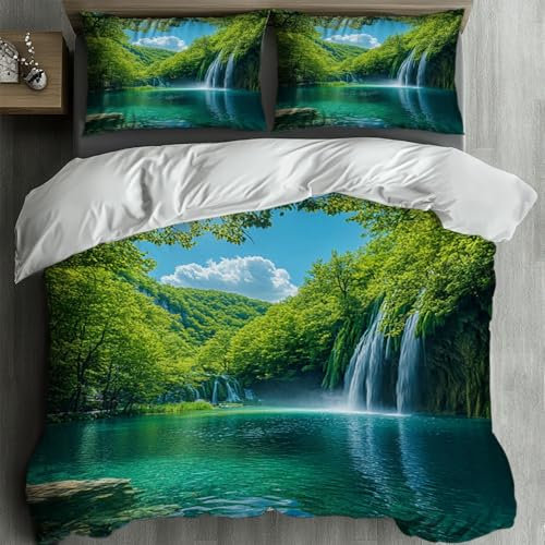 Bettwäsche 155x220 Park Plitvicer Seen, Kroatien Bettwäsche Set Weich Microfaser Kuschelige Bettwäsche, Bettbezug und Kissenbezug 80x80cm mit Reißverschluss