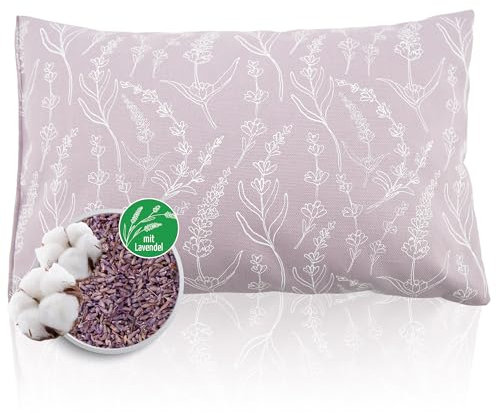 Herbalind Lavendelkissen Floral Allover 30x20 cm in Lilac – Duftkissen mit Lavendelblüten und Schafschurwolle – Baumwollbezug mit floralem Muster – Made in Germany