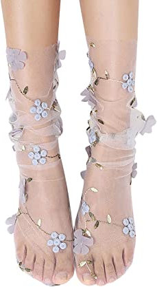 Primavera ed estate Calzini semplici per adulti traspiranti alla moda calzini in pile con fiori spezzati Calzini da donna stampati in tinta unita calzini da donna sottili (grigio, taglia unica)
