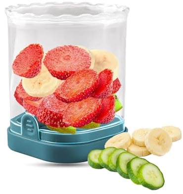 WOUYTPE Erdbeerschneider, Tassenschneider, Abnehmbarer Obstschneider mit Druckplatte, Geeignet zum Schneiden von Obst, Pilzen, Eiern, Gemüse, Abnehmbare Klinge (Dunkelblau)