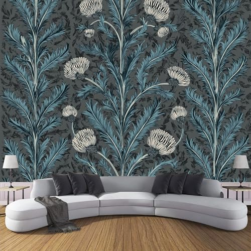 CDXNORA 3D Retro Wallpaper Murals,Grey Wall Murals, Thistle Plant Wallpaper for Bedroom Living Room Decor 300x210cm Artwork Background Wall Stickers (Not Self-Adhesive)
