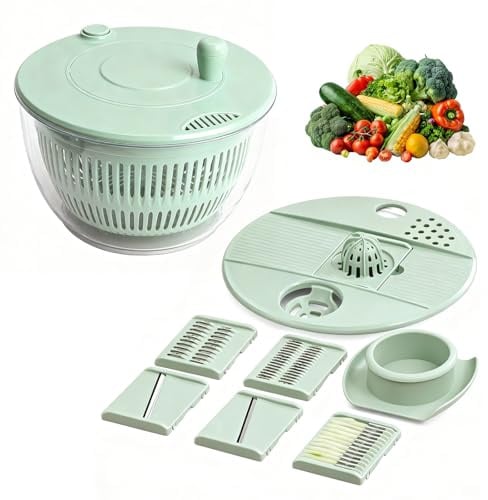 Salad Spinner, Salad, Salad Chopper,2-in-1 Multifunctional Dehydrator & Vegetable Chopper,Fresh Green, Bonus Cutting Board + 6 Blades, Ideal for Salad Prep & Vegetable Processing