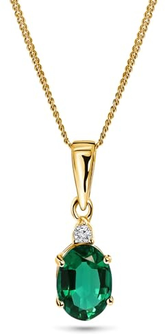 MIORE Schmuck Damen, Gelbgold/Weißgold 9Karat (375), Goldene Kette Damen, Rubin/Saphir/Smaragd Edelstein Kette mit natürlichem Diamant, Panzerkette 45 cm, Goldschmuck in hochwertiger Schmuckbox