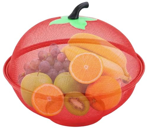 Frutero con tapa Cesta de frutas de malla de alambre metálico de 11 pulgadas con fondo elevado Cesta de comida elegante y funcional para cocina Tazón rojo con tapa con-