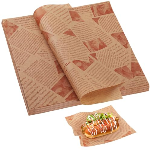 WD&CD 150 Pcs Greaseproof Paper Sheets Baking Paper, Old Newspaper Printing | Style Food Wrapping Paper Burger Wrapping Oil Proof Papers for Bread Sandwich Burger Fries 25*25 Cm(9.84*9.84 Inch)