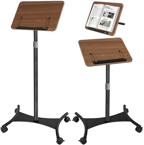 FREEAMG 2 in 1 Floor Book Stand for Music Sheet with Foldable & Wheels | Wooden Reading Stand with Page Clips, 50-130cm Height Adjustable Floor Reading Stands for Book, Laptop and Recipes(Black)