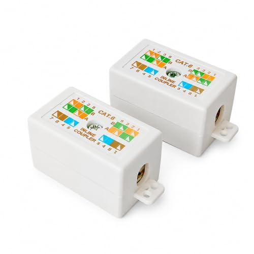 2 Pack FGB RJ45 Cat6 Junction Box White ABS, Inline Punchdown Krone Coupler Joiner for Cat6 Cat5E Cat5 Ethernet Network Cables, RJ45 Ethernet Coupler for Home Office Network Extension