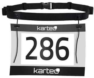 Karteo Startnummernband [1 Stück] Running Belt schwarz Laufgürtel Nummerngurt elastisch Startnummergürtel mit verschiebbaren Kordellaschen Start-Nummern-Gurt