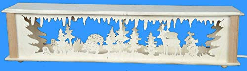 Rudolphs Schatzkiste Schwibbogenerhöhung mit Igel Hirsche und Beleuchtung BxHxT 52x10x10cm NEU Lichterbogen Fensterbogen Spitzbogen Erzgebirge Seiffen Weihnachten Licht Holz Dekoration Beleuchtung