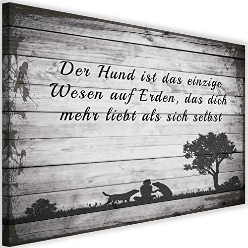 Feeby Leinwandbild XXL Abstrakt Wandbild Kunst Hunde Zitat Natur Grau 120x80 cm