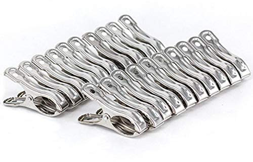 Xinlie Pinces à Linge en Acier Inoxydable Plage Agrafes Coupe-Vent Pinces à Linge Pinces à Linge Clips de Pince à Linge Coupe-Vent pour la lessive Quotidienne,Serviette de Plage(20 PCS)