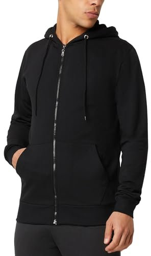 FM London, Felpa da Uomo con Cappuccio e Zip e Fodera in Pile, Nero, S