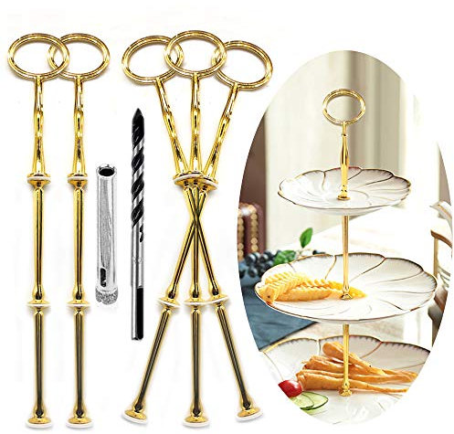 Asta in Metallo Etagère da 2 a 3 a Castello Alzata per Torta Nuziale Torte Stand Supporto per Torte Ovale (Oro, 5 Pezzi)