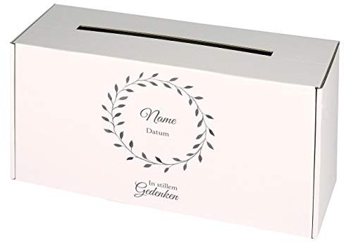 private grief Sammelbox für Trauerkarten und Kondolenzkarten bei der Trauerfeier mit Beschriftung Blatt (Blätterranke)