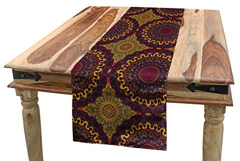 ABAKUHAUS marokkanisch Tischläufer, Tribal Art Mandala, Esszimmer Küche Rechteckiger Dekorativer Tischläufer, 40 x 180 cm, Blau Gelb
