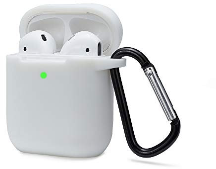 KOKOKA Schutzhülle Hülle Kompatibel mit AirPods 2 & 1, Silikon Schutzhülle Hülle Case für AirPods 2 & 1, LED an der Frontseite Sichtbar Stoßfeste Schutzhülle, Weiß